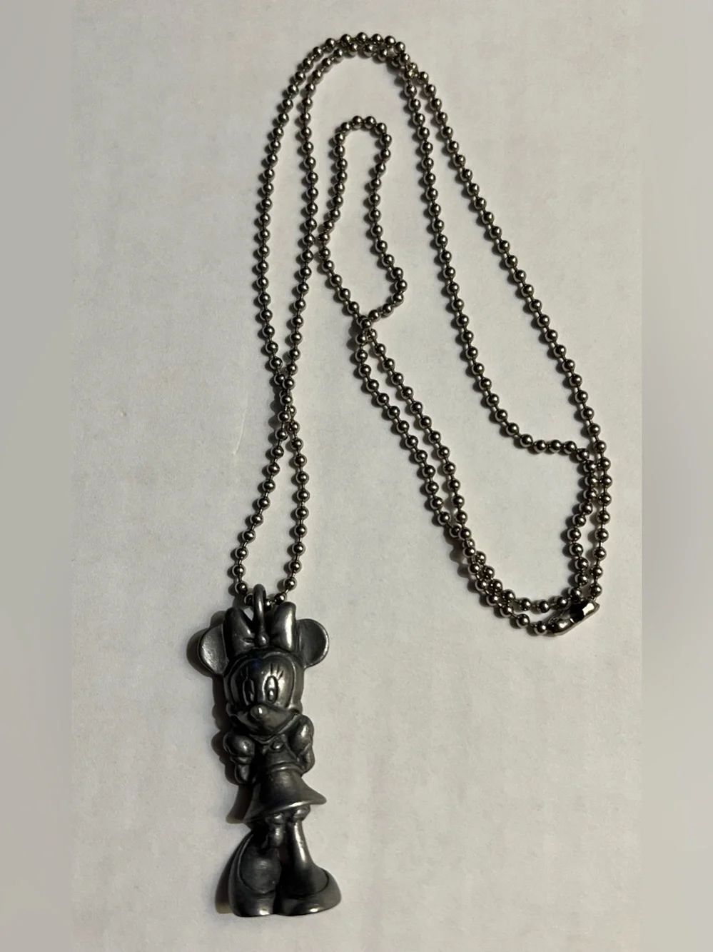 Disney Minnie Mouse Charm Pendant Necklace Silver 3D Sculpted Ball Chain